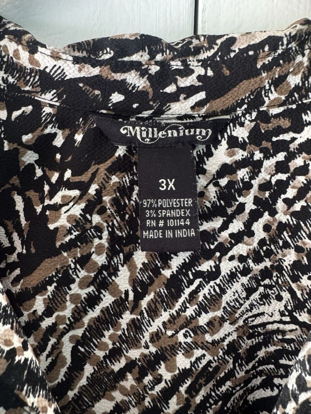 Millennium 3X Animal Print Shirt Dress Swim Cover Up Brown Black Button Front - Picture 4 of 8